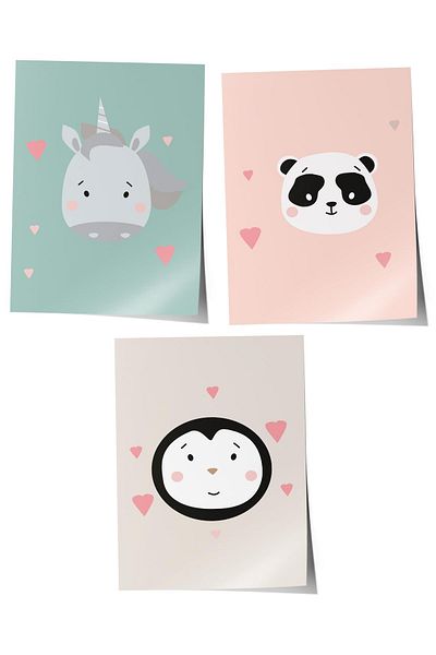 Postifull Baby Room Painting Set of 3, Baby Room Wall Decor, Kids Room Decor, Frameless Poster