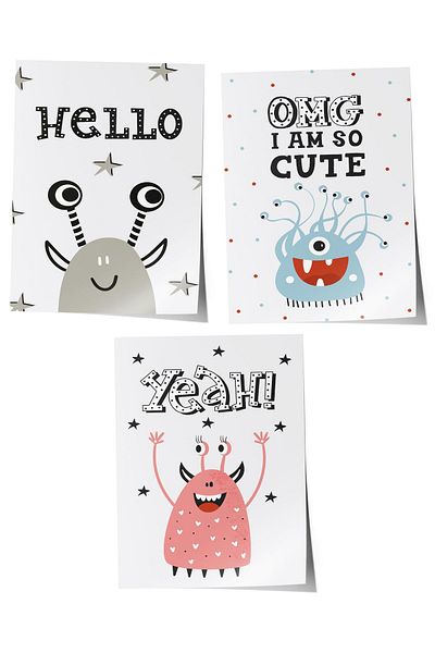 Postifull Baby Room Painting Set of 3, Baby Room Wall Decor, Kids Room Decor, Frameless Poster