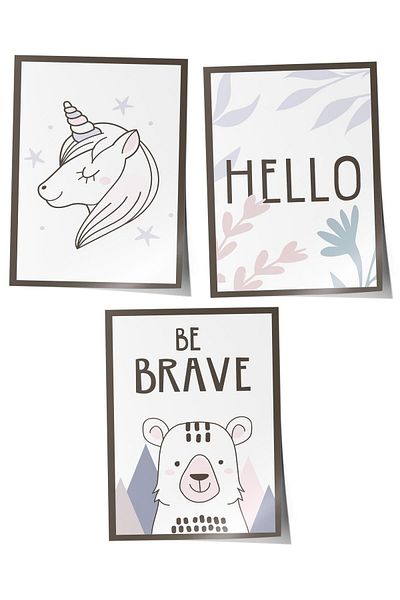 Postifull Baby Room Painting Set of 3, Baby Room Wall Decor, Kids Room Decor, Frameless Poster