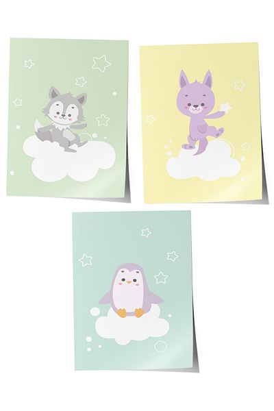 Postifull Baby Room Painting Set of 3, Baby Room Wall Decor, Kids Room Decor, Frameless Poster