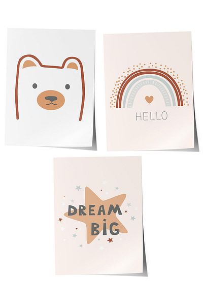 Postifull Baby Room Painting Set of 3, Baby Room Wall Decor, Kids Room Decor, Frameless Poster