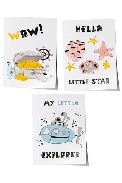 Postifull Baby Room Painting Set of 3, Baby Room Wall Decor, Kids Room Decor, Frameless Poster