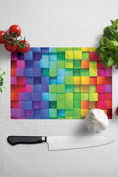 Postifull Glass Cutting Board - Colorful Theme - 21*30cm - Chopping Board - Aesthetic, Decorative Presentation Board