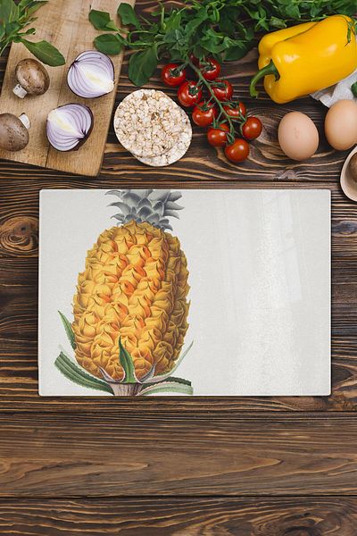 Postifull Glass Cutting Board - Vintage Pineapple - 21*30cm - Chopping Board - Aesthetic, Decorative Presentation Board