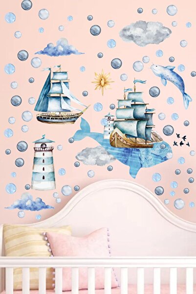 Postifull Set de autocolante pentru camera copiilor, decor de perete pentru camera copiilor cu tematică oceanică, autocolant de perete pentru camera bebelușului