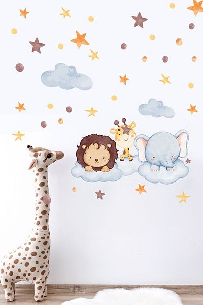 Postifull Kids Baby Room Sticker Set, Animals Themed Wall Decor, Kids and Baby Room Wall Sticker