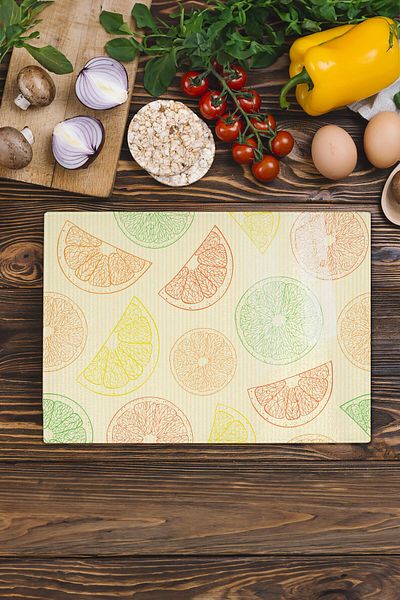 Postifull Glass Cutting Board, Thick And Unbreakable Glass - Lemon Theme - 21*30cm - Chopping Board, Kitchen Decor