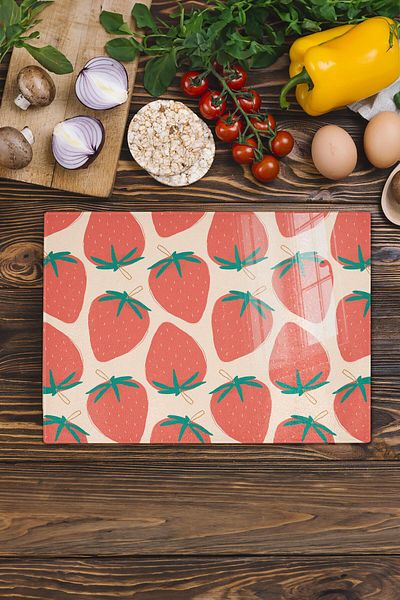 Postifull Glass Cutting Board - Strawberry Drawing - 21*30cm - Chopping Board - Aesthetic, Decorative Presentation Board