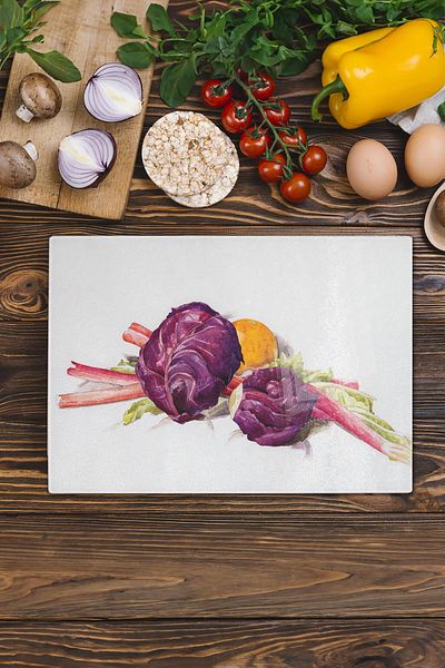 Postifull Glass Cutting Board - Vintage Vegetables - 21*30cm - Chopping Board - Aesthetic, Decorative Presentation Board