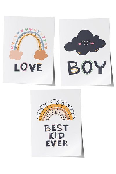 Postifull Baby Room Painting Set of 3, Baby Room Wall Decor, Kids Room Decor, Frameless Poster