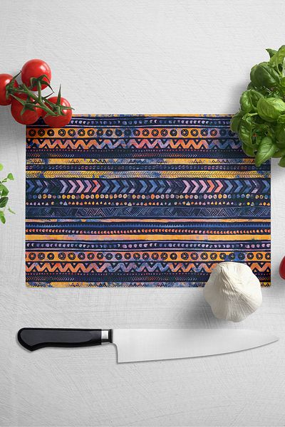 Postifull Glass Cutting Board, Thick And Unbreakable Glass - Boho Theme - 21*30cm - Chopping Board, Kitchen Decor