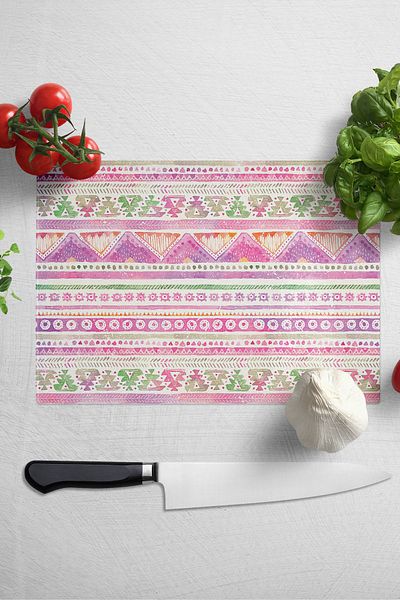 Postifull Glass Cutting Board - Boho Themed - 21*30cm - Chopping Board - Aesthetic, Decorative Presentation Board