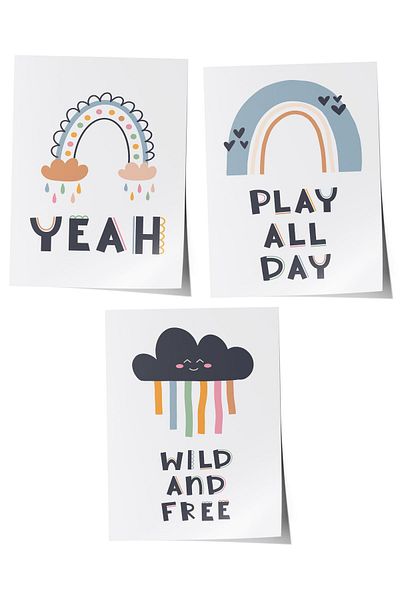Postifull Baby Room Painting Set of 3, Baby Room Wall Decor, Kids Room Decor, Frameless Poster