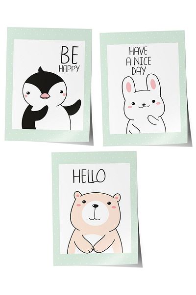 Postifull Baby Room Painting Set of 3, Baby Room Wall Decor, Kids Room Decor, Frameless Poster