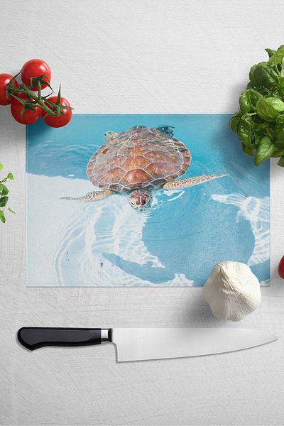 Postifull Glass Cutting Board, Thick And Unbreakable Glass - Turtle Theme, 21*30cm, Chopping Board, Kitchen Decor