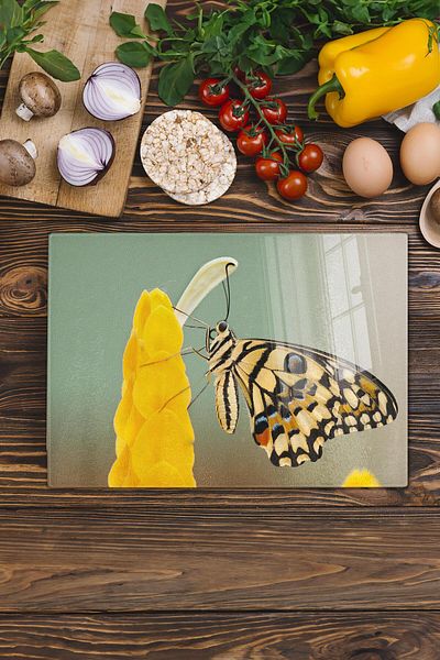 Postifull Glass Cutting Board, Thick And Unbreakable Glass - Butterfly Theme - 21*30cm, Chopping Board, Kitchen Decor