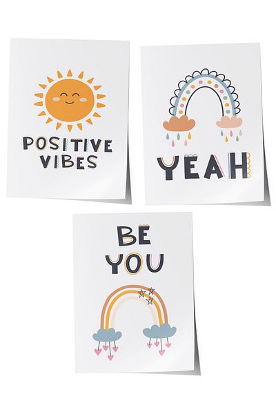 Postifull Baby Room Painting Set of 3, Baby Room Wall Decor, Kids Room Decor, Frameless Poster