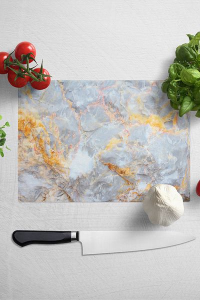 Postifull Glass Cutting Board, Thick And Unbreakable Glass - Marble Theme - 21*30cm - Chopping Board, Kitchen Decor