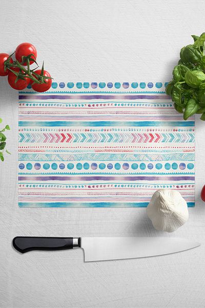 Postifull Glass Cutting Board, Thick And Unbreakable Glass - Boho Theme - 21*30cm - Chopping Board, Kitchen Decor