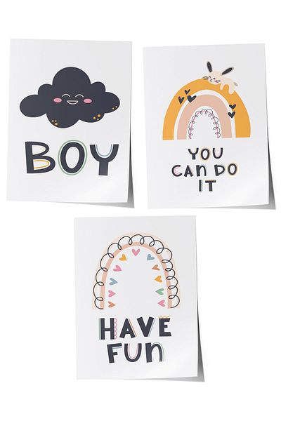 Postifull Baby Room Painting Set of 3, Baby Room Wall Decor, Kids Room Decor, Frameless Poster