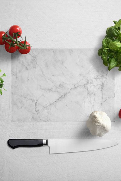 Postifull Glass Cutting Board, Thick And Unbreakable Glass - Marble Theme - 21*30cm, Chopping Board, Kitchen Decor