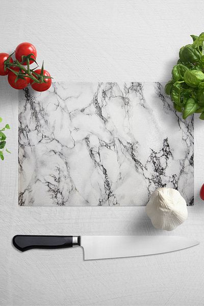 Postifull Glass Cutting Board - Marble Theme - 21*30cm - Chopping Board - Aesthetic, Decorative Presentation Board