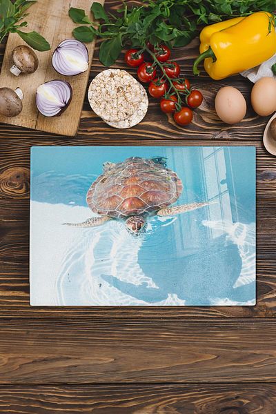 Postifull Glass Cutting Board, Thick And Unbreakable Glass - Turtle Theme, 21*30cm, Chopping Board, Kitchen Decor