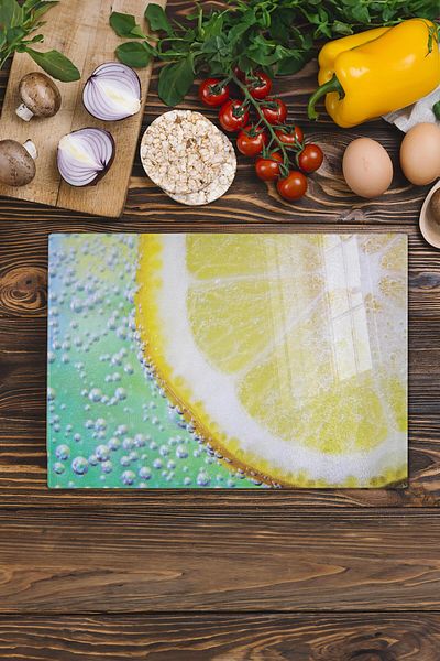 Postifull Glass Cutting Board, Thick And Unbreakable Glass - Lemon Theme - 21*30cm - Chopping Board, Kitchen Decor
