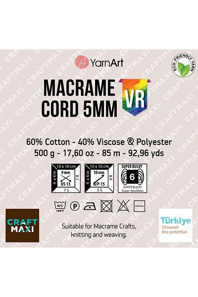 Yarnart Κορδόνι Macrame 5 mm Vr - Μακραμέ Χειροποίητο Νήμα Πλεκτομηχανής Ebruli-910