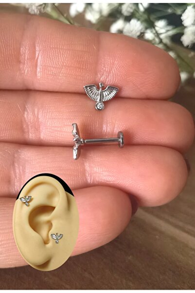 Bylin Cerrahi Çelik Anka Kuşu Piercing - Gümüş Rengi -Bar Uzunluğu 8mm/ 1 Adet