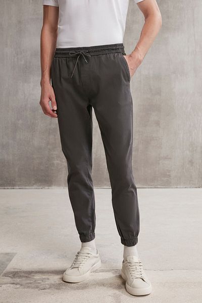 GRIMELANGE Jakob Men's Woven Washed 4-Pocket Thick Textured Anthracite Trousers with Elastic Legs
