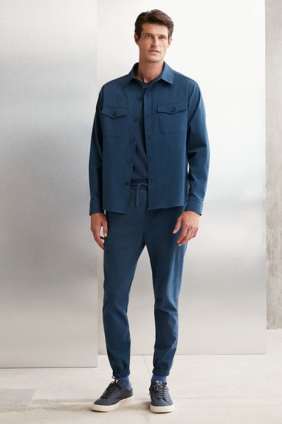 GRIMELANGE Jakob Herren-Hose mit gewebter Waschung, 4 Taschen, dick, strukturiert, blau, mit elastischen Beinen