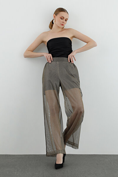 GİZİA Mini Şort Detaylı Transparan Siyah Pantolon