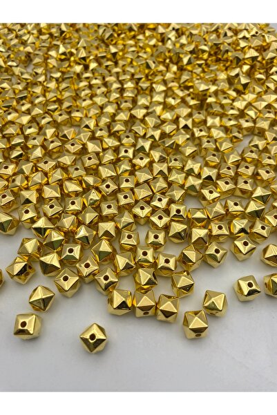 Hedef Bijuteri 10mm Gold-Altınsarısı Küp Model  CCB Metalize Plastik Boncuk,T...