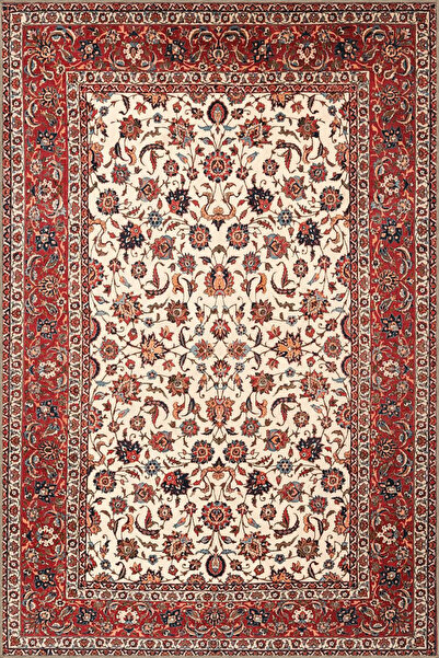 Rugs Modern Halı Kırmızı Bej Temalı Geleneksel Motif Çiçek Desenli Vintage De...
