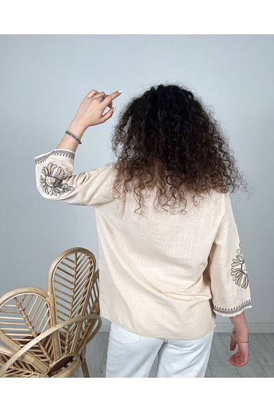 JOVENMADRE ΔΕΣΜΕΝΟ ΜΑΝΙΚΙ ΜΕ ΛΑΙΜΟ V ΜΕ ΣΧΕΔΙΟ ΜΠΛΟΥΖΑ ΜΠΕΖ OVERSIZE