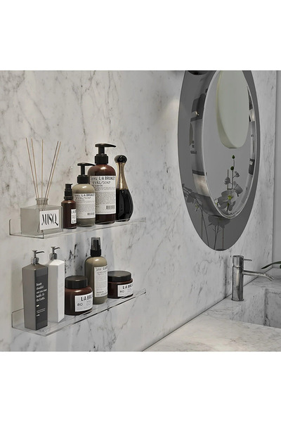 practical house Banyo Düzenleyici Pleksi Raf 30 cm x 10 cm + Çift Taraflı Sil...