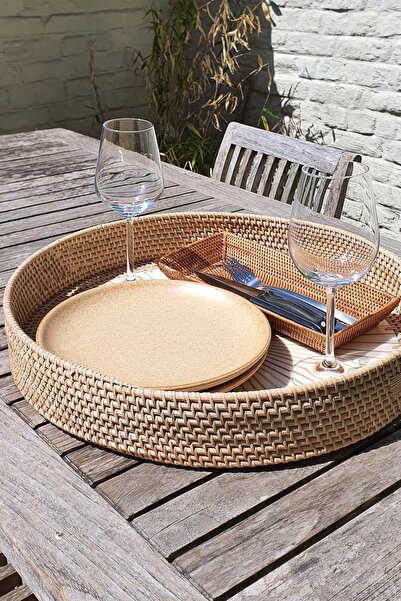 Clerks صينية سلة من الخيزران محبوكة يدويًا من ويكر مقاس L-50 سم