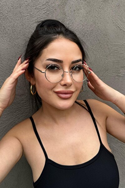 TAKIŞTIR Gümüş Renk Şeffaf Yuvarlak Kadın Gözlük