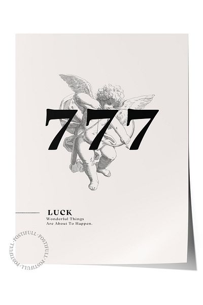 Postifull Αριθμός 777 - Μαύρη αφίσα εικονογράφησης, χωρίς πλαίσιο - Διακόσμηση HD B Duar