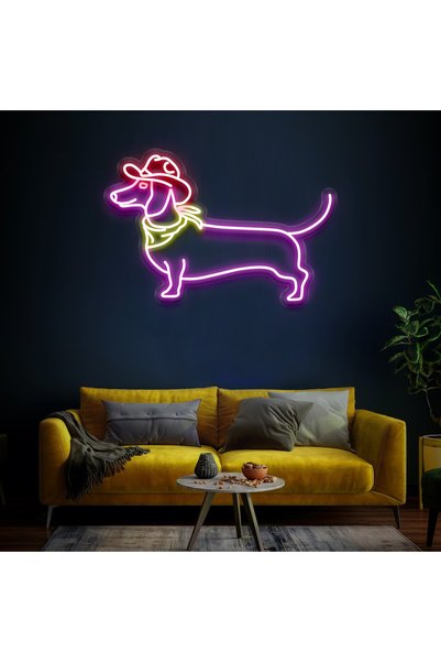 cnckoleksiyon Kovboy Köpek  Neon Tabela - Led Dekoratif Duvar Aydınlatması - ...