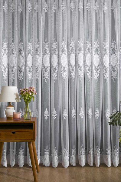 LUNETT HOME LACE OPTICAL WHITE BLANK PLEATED 1X3 TULLE CURTAIN BDRY