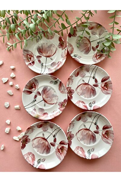 Areyma Pembe Çiçek Model 6’lı Çay Tabağı