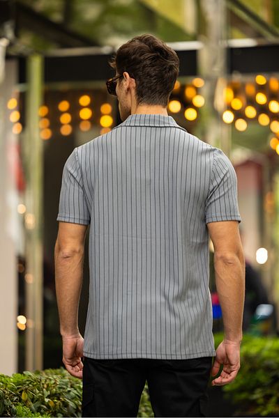 3MODA Ανδρικό ριγέ κοντομάνικο πουκάμισο oversize