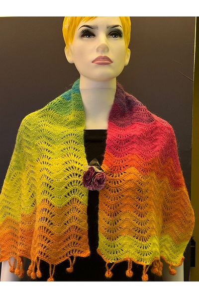 Gönülden Tasarım HAND KNITTED EBRULI BROSCHED WOMEN'S SHAL 105X35 CM