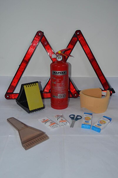 KKDAVM Üçgen Trafik Ve Ilkyardım Seti Mapeks Yangın Tüpü Takoz Reflektör Buz Kıracağı Süper Set
