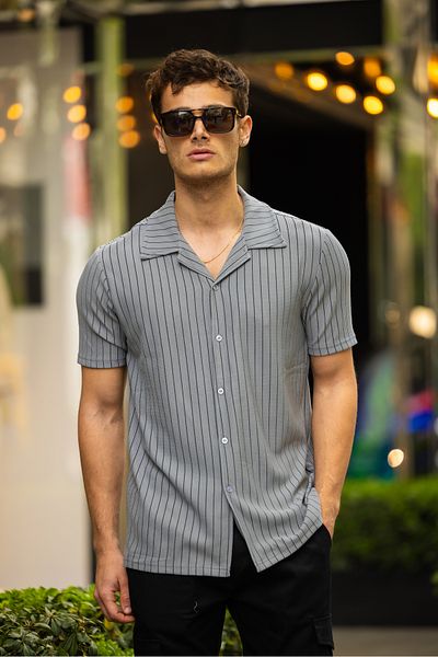 3MODA Ανδρικό ριγέ κοντομάνικο πουκάμισο oversize