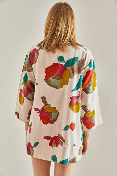 Bianco Lucci Dámské béžovo-zelené kimono s více vzorem kimono60081025