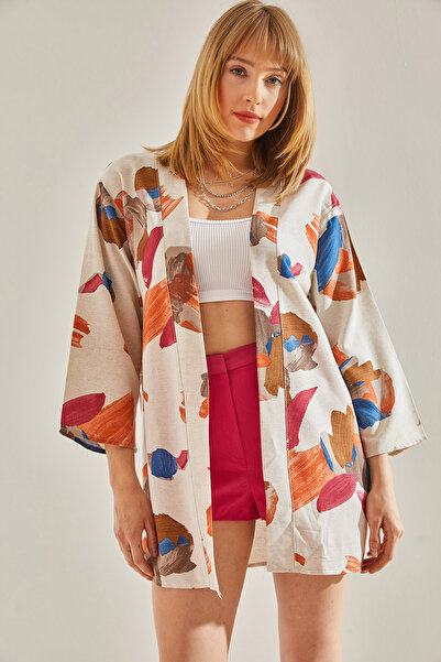 Bianco Lucci Kimono de damă, bej-albastru, cu modele multiple, kimono60081025