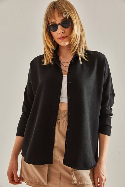 Bianco Lucci Černá lněná dámská košile - více vzorů, Model60131019